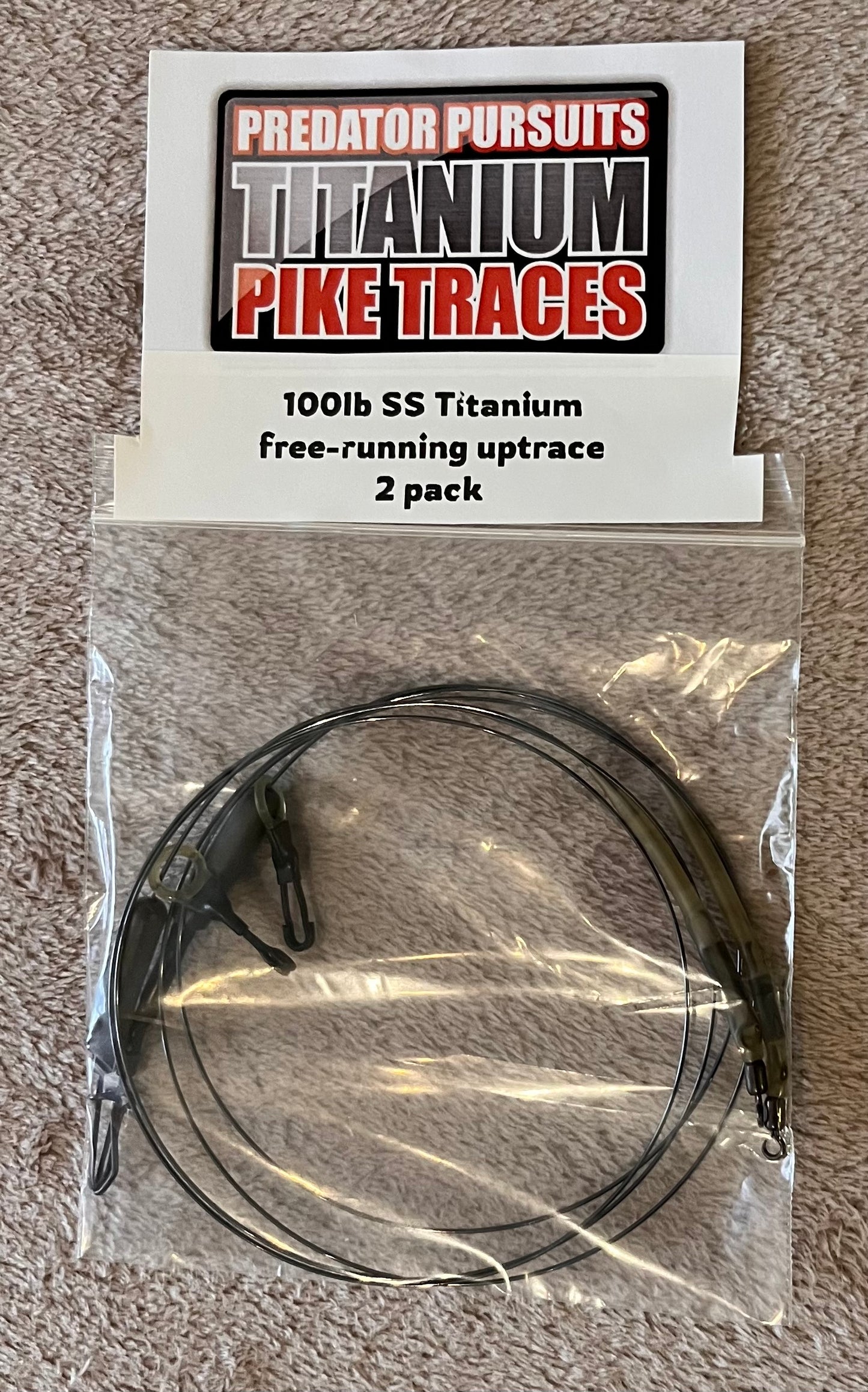 100lb SS Titanium free-running uptrace with run ring & lead clip x 2