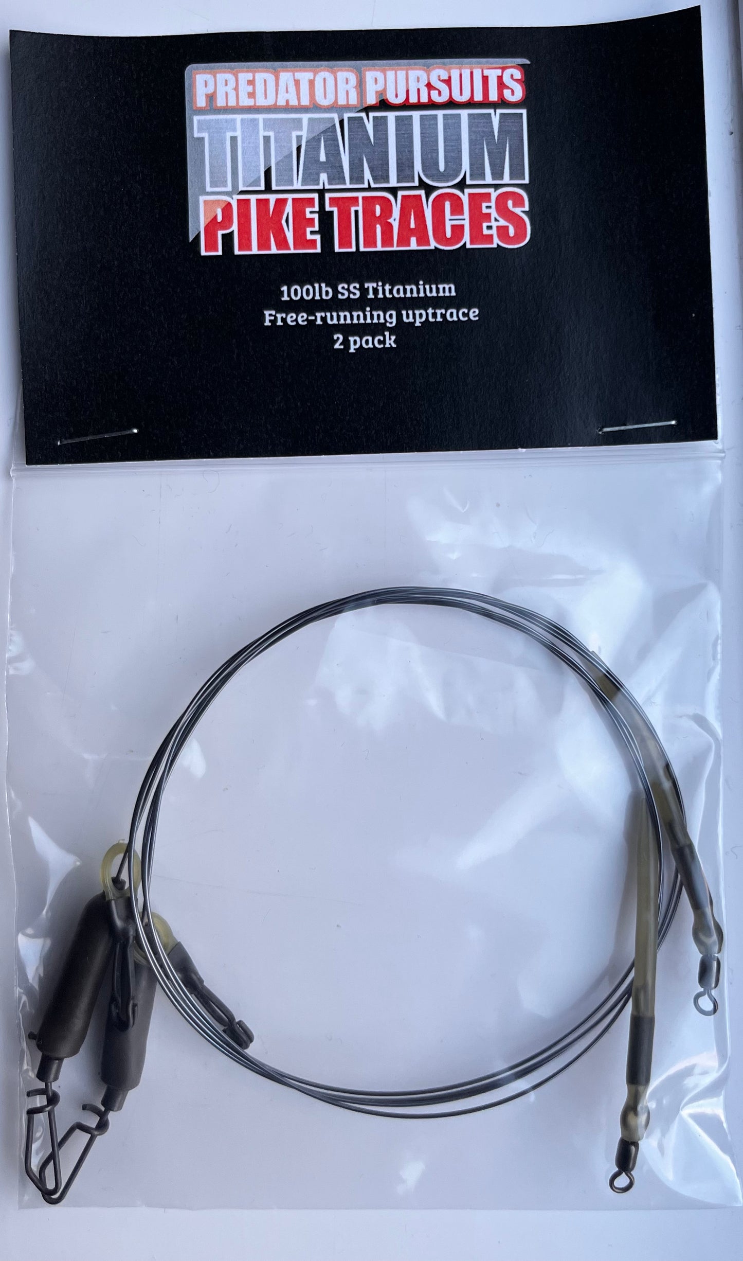 100lb SS Titanium free-running uptrace with run ring & lead clip x 2